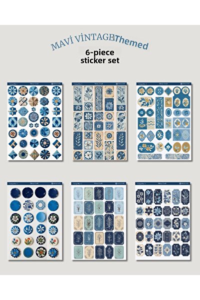 MirayDesign Set de 6 autocolante cu tematică vintage albastră – 12x17 cm | Pe...
