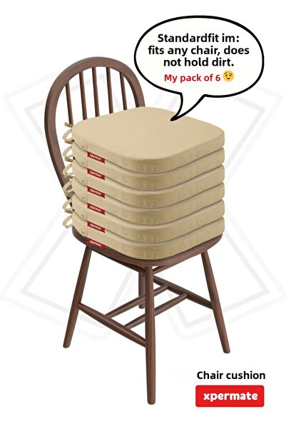 XPERMATE 6 Piece Oval Chair Cushion Zippered Washable Water And Oil Repellent 42x42x5 Beige Standardfıt