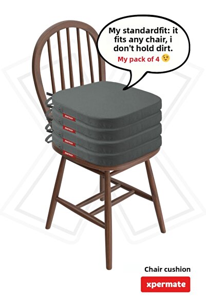 XPERMATE 4-Piece Oval Chair Cushion with Zipper, Washable Water and Oil Repellent 42X42X5 Anthracite Standard Fit