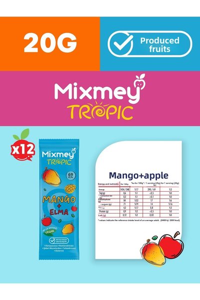 mixmey Mango Fruit Bar 12 Pieces |   Healthy Snacks – Vegan, Gluten Free, Preservative Free (20Gr X 12 Pcs)