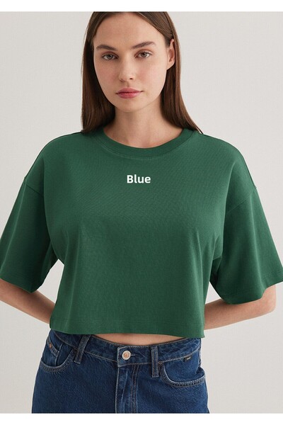 Mavi Logo Printed Green Crop T-Shirt Crop / Short Cut 1611585-71874