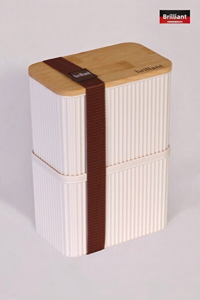 Brillant Zebra 2-Piece Bamboo Lid Lunch Box - 1 Lt + 1 Lt - Storage Container Set - Elastic