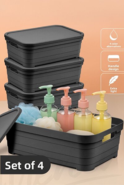 Vienev صندوق تخزين 8.2 لتر مع 4 أغطية أنثراسايت