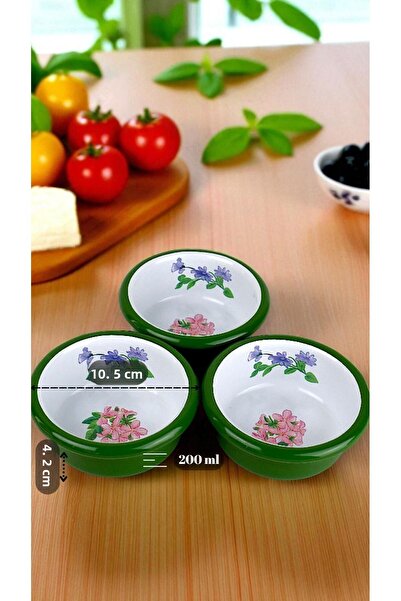 İnci Emaye 3 Piece 10cm Enamel Vertical Plate Set, Breakfast Plate, Jam Bowl, Olive, Cheese Plate, Dowry, Gift