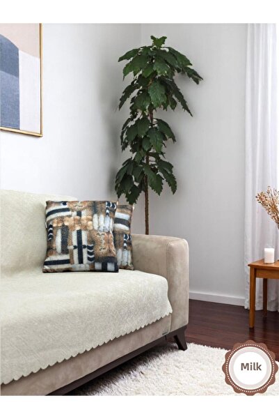 PAWN MARK COMPANY غطاء مقعد جاكار شانيل غير قابل للانزلاق وغطاء سرير أريكة 175x215 سم |   شال أريكة من الألياف الدقيقة بلون الحليب