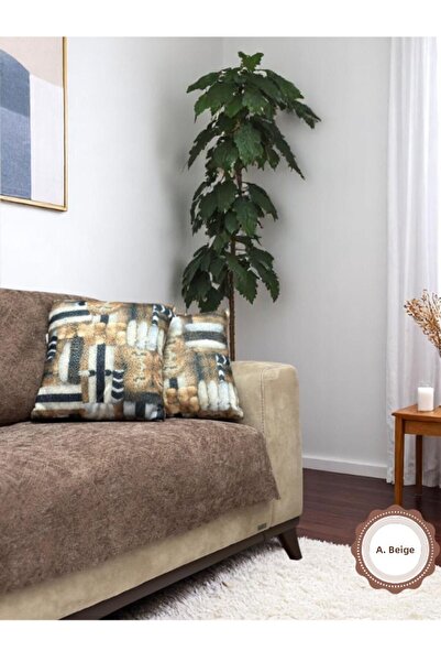 PAWN MARK COMPANY غطاء مقعد جاكار شانيل غير قابل للانزلاق وغطاء سرير أريكة 175x215 سم |   شال أريكة من الألياف الدقيقة A.beige