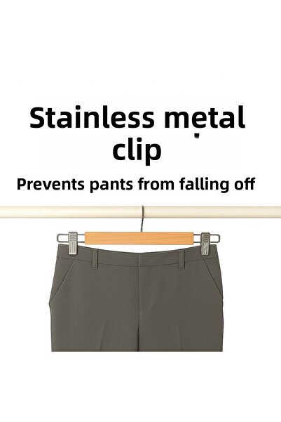 SAVLAR Umeraș pentru pantaloni și fuste din lemn cu clemă din metal inoxidabil - set de 5