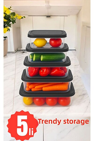 Herza House Trendy Rectangular Storage Container Set of 5 - 400 ml and 2700 ml Capacity