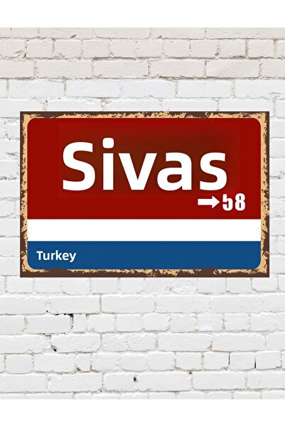 TABLOX Sivas 58 Placă decorativă pentru oraș Tablou retro MDF Tablou din lemn Semn de stradă Cadou