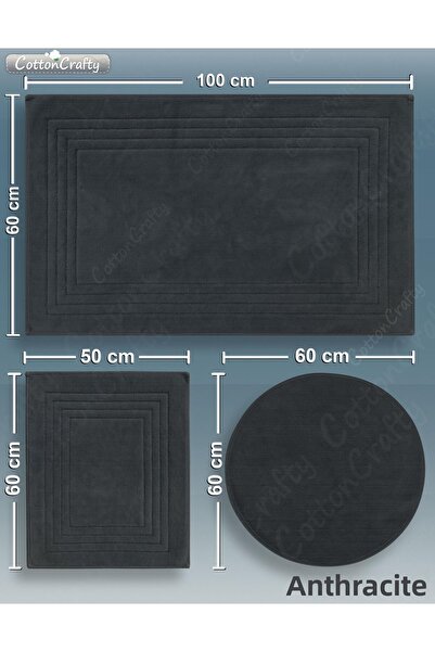 Cotton Crafty Σετ πατάκι μπάνιου από βαμβακερό υφαντό απορροφητικό νερό, χαλί μπάνιου, VERA, Σετ τουαλέτας 3 τεμαχίων 60x100-60x50-60x60