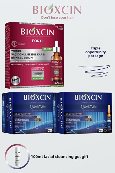Bioxcin Forte Serum 3X50Ml 1Pc + Quantum Serum 15X6Ml 2Pcs Advantage Package + 100ml Gel Gift