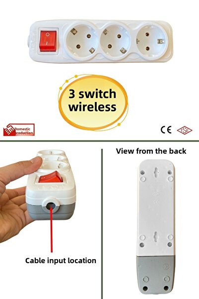 GLASWEN مقبس توصيل مكون من 3 قطع مع مفتاح لاسلكي ورأس تأريض مع مقبس توصيل ثلاثي