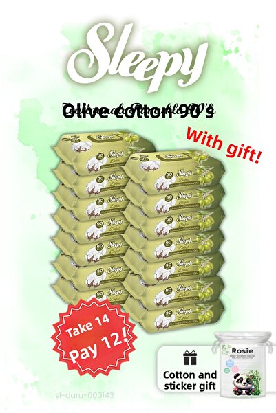Sleepy منشفة أطفال من القطن بزيت الزيتون، اشتري 14 واحصل على 12 مع هدية من القطن الوردي