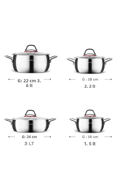 Karaca Set de oale din oțel cu bază de inducție Emirgan de 8 piese