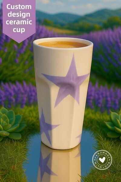 Mim and More Purple Star Patterned Handmade Ceramic Cup – Special Design