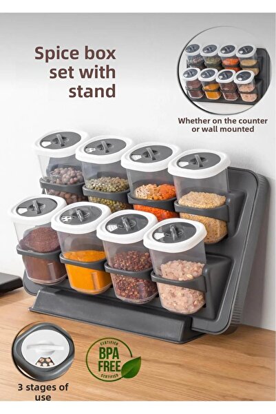 ZeDesign طقم توابل مكون من 8 قطع مع غطاء لسطح الطاولة، يمكن تركيبه على الحائط