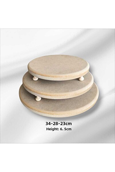 SEKAY AHŞAP Wooden Paintable-Raw Mdf-Three-Legged Round 3-Piece Presentation ...