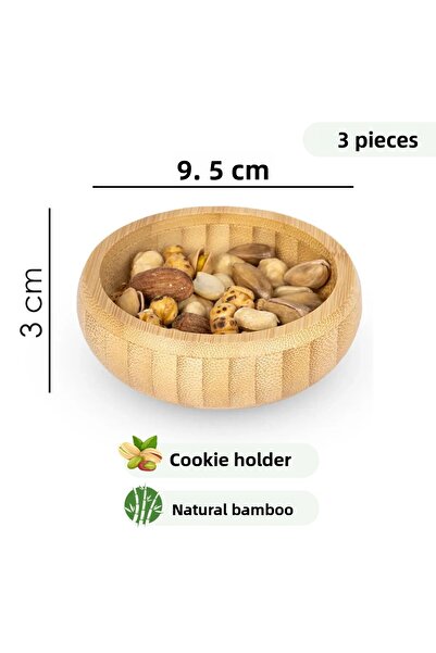 omilife Bamboo 3-Piece Snack Set Natural Wooden Snack Bowl Breakfast Turkish Delight Bowl Portioning Presentation Container Aesthetic Design