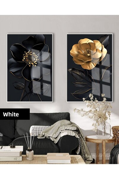 Harikabirev HARİKABİREV | SET NEGRU & GOLD MACRO MANOLYA | TABLO CU CADRU DIN STICLA 2 PIESĂ VERTICALĂ