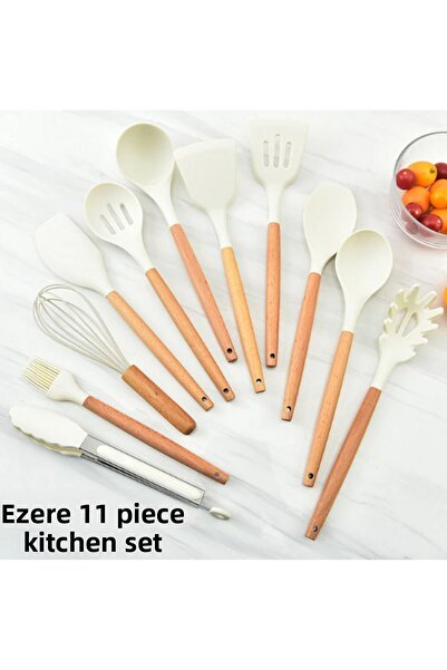 TeknoExpress Areks Silicone 11-Piece Ladle Set Heat Resistant; Ladle-Beater-Pasta Ladle- Spatula with Stand