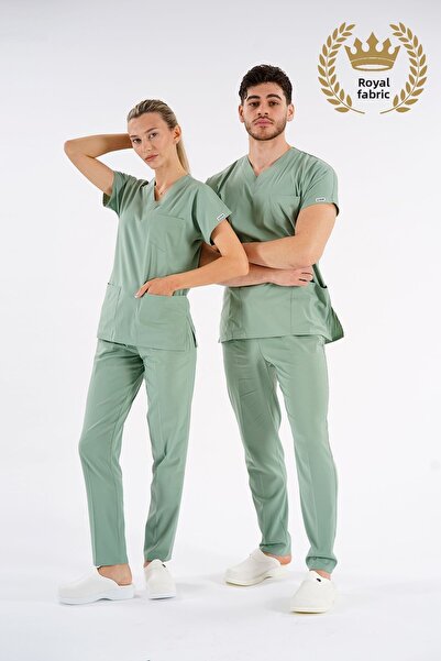 Lion Üniforma Dr.greys Model Mint Green Royal Scrubs Premium Lycra în două di...