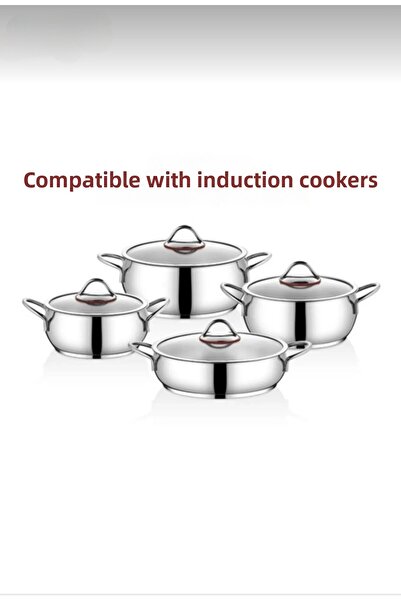 Gülümseten Avm 8 Piece Steel Cookware Set – with Lids, Induction Cooktop Compatible, 4 Different Sizes – 3, 2.2, 2.7, 4 Liters