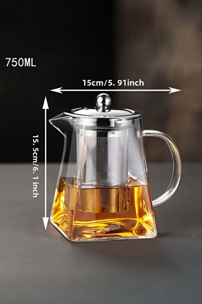Jenisa Heat Resistant 750 ml Glass Teapot – Angled Design, Stainless Steel Strainer