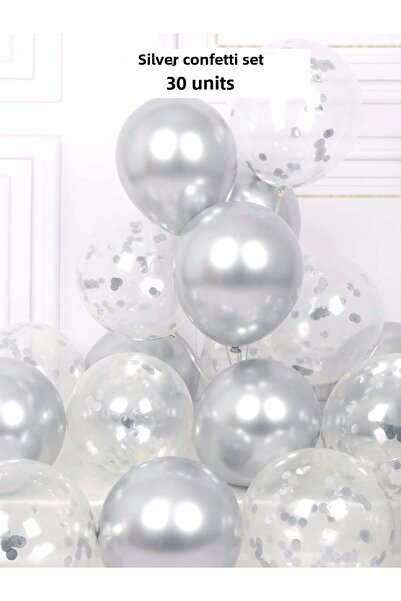 Bunloon مجموعة بالونات كونفيتي شفافة مقاس 12 بوصة من الكروم الفضي و11 بوصة