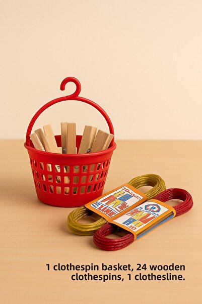Metler مجموعة سلة المعلقات |   1 سلة تعليق + 24 دبابيس خشبية + 1 حبل غسيل