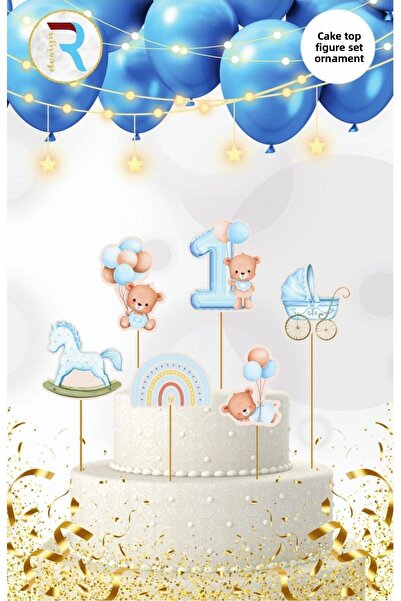 MFM Στολίδι τοπικής τούρτας με θέμα 1 έτους μπλε 6 τεμαχίων