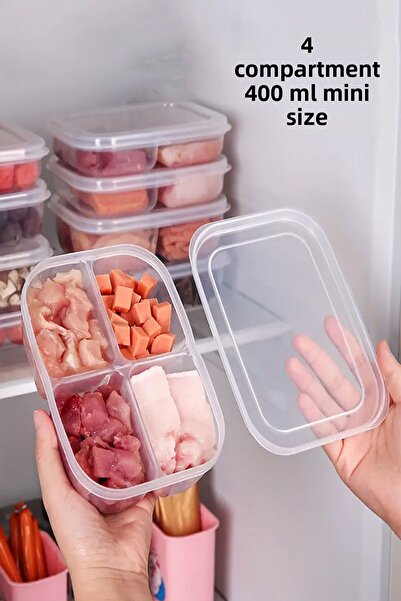 DOVİHOME 6 Pieces 400 ml 4 Compartment Frozen Meat and Vegetable Storage Container Set - Freezer and Mincer Organizer
