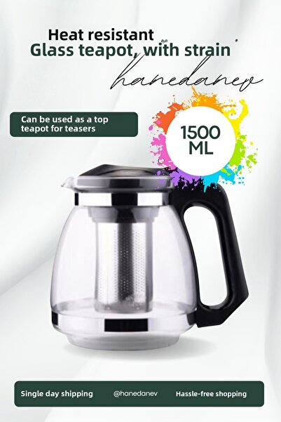 Hanedanev Heat Resistant Glass Teapot with Strainer 1500 ml Tea Maker Tea Mak...