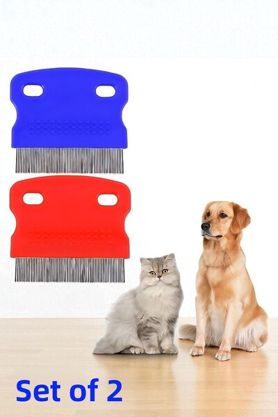 Transformacion مشط للكلاب والقطط والبراغيث بمقبض معدني، مجموعة من قطعتين 721890