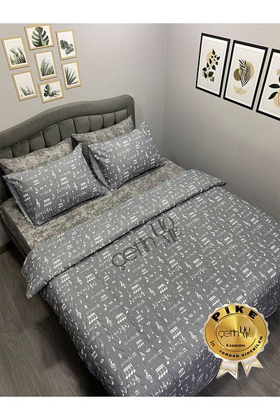 Çetinhome 4 Seasons Double Quilted Pique Set, Duvet Cover Set |   Fitted Sheet, 4 Pillowcases