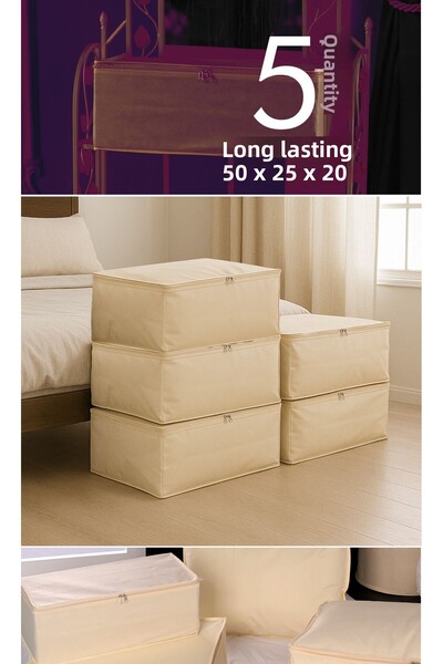 Vedsey Home Organizer طقم قاعدة وسرير أريكة مقاس متوسط 50x25x20 سم مكون من 5 قطع - منظم ملابس، كريمي