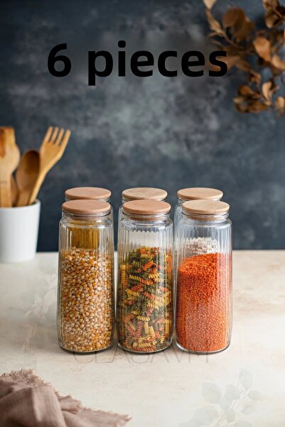 clasavm 1500 Ml Large Size 6-piece Glass Jar Set - Food Pulses, Vacuum Lid