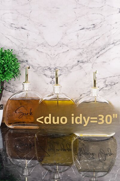 DNS HOME 3 Pieces Oval Glass Oil Pot with Label Gold Lid Sunflower Oil Olive Oil Vinegar Sauce Bowl 500 ml