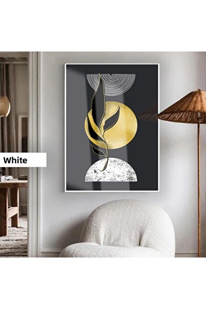 Harikabirev HARİKABİREV | MODEL BOTANIC ABSTRAC GRAY-GOLD BOHEM | TABLĂ DIN STICLĂ TEMPERATĂ CU CADRU, SIMPLE, VERTICALĂ