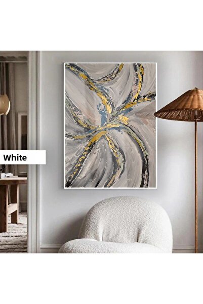 Harikabirev Amazing | Gray-Gold Color Flower Macro Pattern 01 | Framed Tempered Glass Table Single Vertical