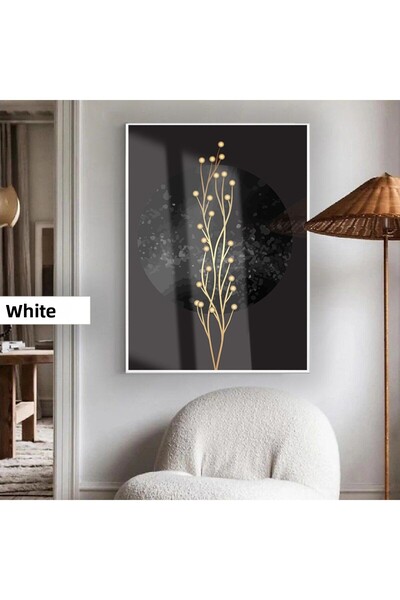 Harikabirev HARİKABİREV | MODEL ABSTRACT SILUETĂ DE PLANTĂ DE AUR 01 | TABLA DE STICLA TEMPLATA CU CADRU, SIMPLE, VERTICALA