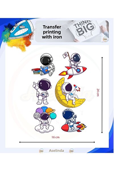 ASELİNDA شخصيات رائعة لرائد الفضاء Dtf Transfer Textile Printing جاهزة للطباع...