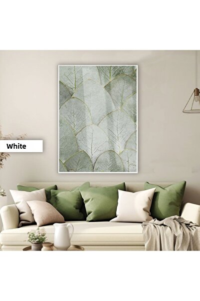 Harikabirev Amazing | Green Eucalyptus Pattern Elegant Model | Framed Tempered Glass Table Single Vertical