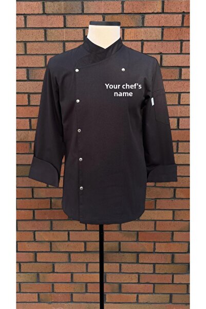 apr-10 KS-03 معطف الشيف المطبخ ذو الصدر المزدوج المطرز بالاسم للرجال