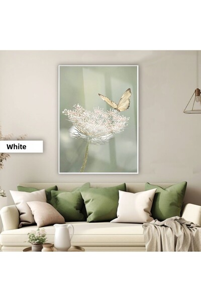 Harikabirev Amazing | Soft Green Butterfly Plant Model X2 | Framed Tempered Glass Table Single Vertical