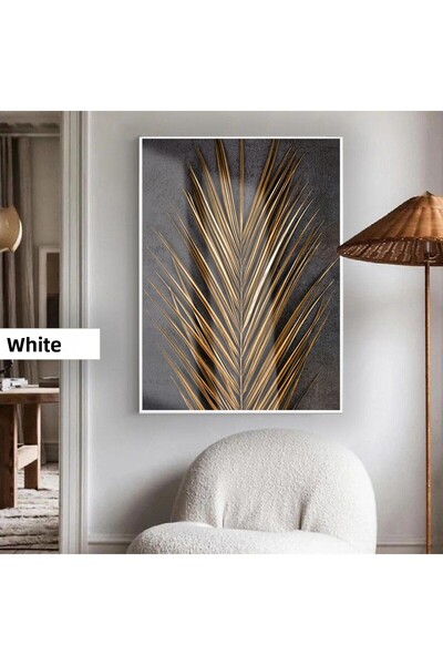 Harikabirev HARİKABİREV | MODEL MACRO DE PALMĂ CU FRUNZE DE AUR NEGRU | TABLA DE STICLA TEMPLATA CU CADRU, SIMPLE, VERTICALA