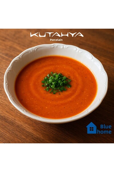 MAViHOME White Porcelain 16 cm Soup Bowl with Patterned Edges, Set of 6