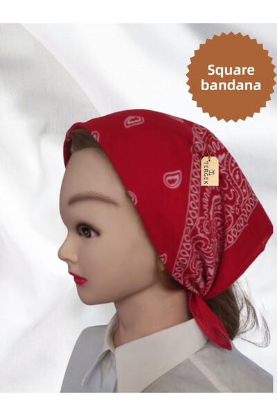 Tergek Bandana de păr pătrată roșie, bandană cu model pentru sport, bucătar, asistentă, chimioterapie, mare, zilnic, sportiv, șapcă