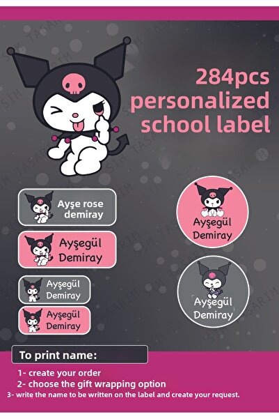 Sim Tasarım Etichetă școlară cu caracter Kuromi - stilou, caiet - 284 buc