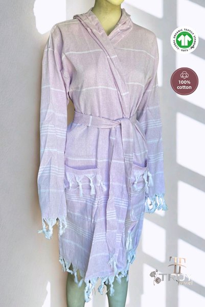 TruyTowel 100% Cotton Hooded Peştemal Bathrobe Lila