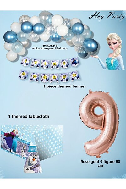 PartyPoo Frozen Elsa Themed Birthday Party Set |   9 Year Old Rose Number Bal...